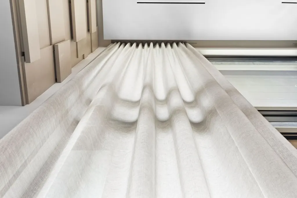 ripple fold drapery heading detail in living room, Bal Harbour